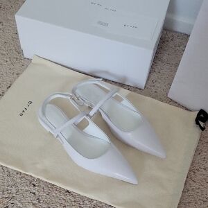 BY FAR White Leather Slingback Flats